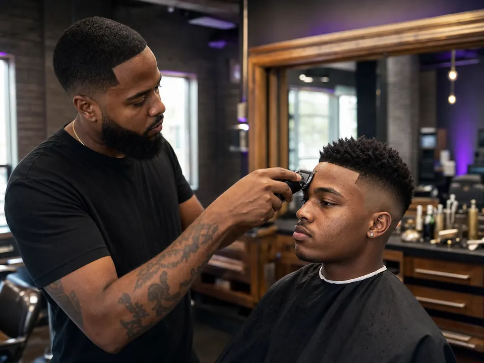 Barber shaping a precise fade