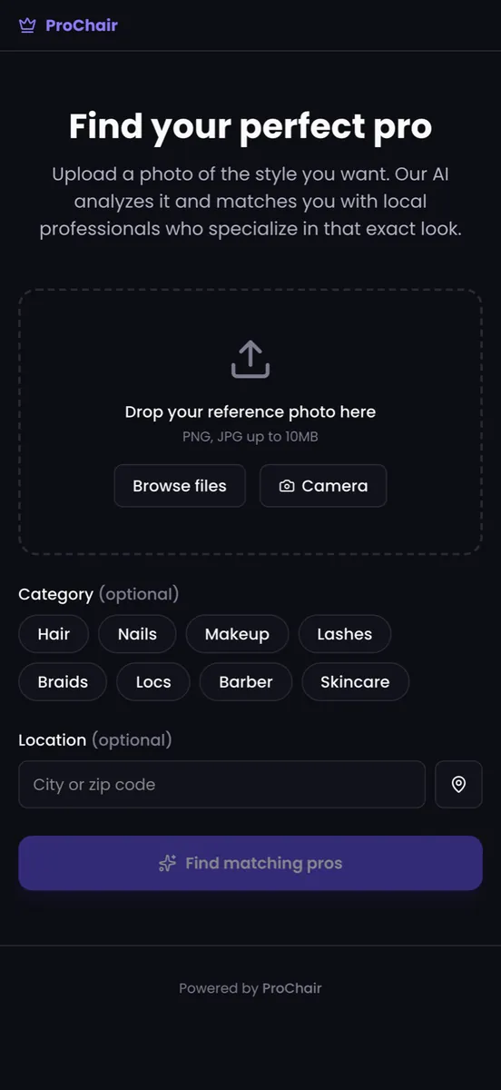 ProChair iOS service discovery screen